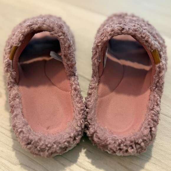 Women's Dusty-Rose Fuzzy Open-toe Slippers Soft Comfy Foam Indoor House Shoes - Picture 2 of 11